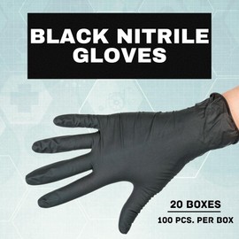 PackagingSuppliesByMail PSBM Nitrile Gloves, Black, 5 Mil, Size XL X-Large, 2000 Count, Powder and Latex Free Disposable Gloves