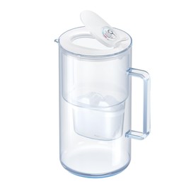 AQUAPHOR Glass White Water Filter Jug - Take to Table Premium Glass Design Jug with Easy-Fill Flip-Open Lid, 2.5L Capacity, 1 X MAXFOR+ Filter Included, Reduces Limescale, Chlorine & Microplastics.