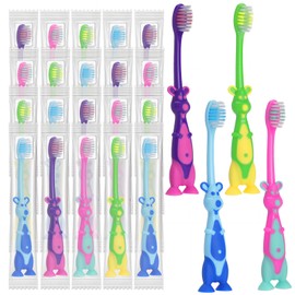 100 Pack Kids Toothbrush Bulk Soft Bristles Toddler Cute Toothbrush with Suction Cup, Includes Travel Covers, Individually Wrapped Toothbrushes for Kid Home School Daycare Camp (Kangaroo)