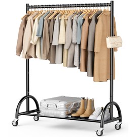 MISSLO Heavy Duty Clothing Rack with Wheels Rolling Clothes Racks for Hanging Clothes, Coats, Garment, Dress, Black