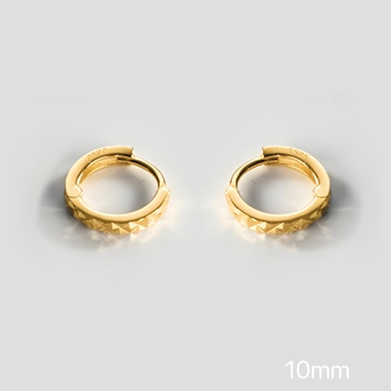 Diamond Cut Solid S925 Hoop Huggie Earrings;14K Gold Silver Huggie