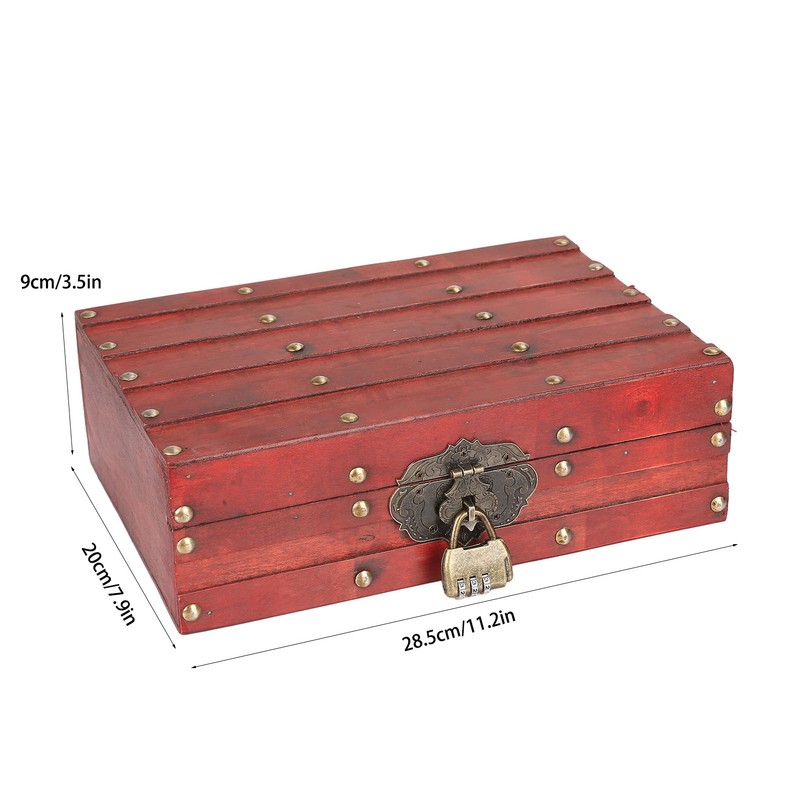 Antique Storage Box with Lock Wooden Document Box for Cosmetic
