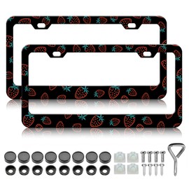 Cute Strawberry License Plate Frames - 2 Pack Red Strawberry License Plate Holder, Aluminum Metal Rust-Proof Waterproof Car Decorative Tag Frame for Standard US Canada 12x6 Inch