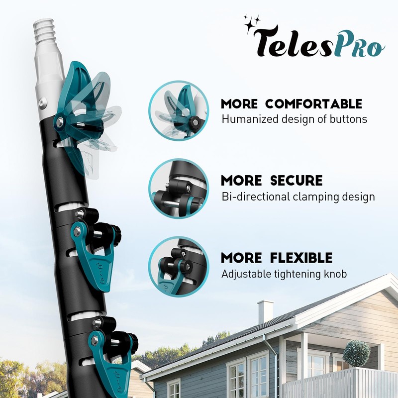 TelesPro 20 Feet High Reach Window Squeegee with 5-12Ft Extension
