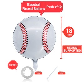 10 Pack 18 Inch Baseball Foil Balloons Helium Metallic Mylar Balloons for Birthday Party Sports Theme World Cup Party Decorations