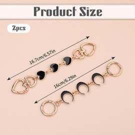 2pcs Purse Strap Extenders Bag Extender Chain, Heart & Moon Black Purse Extender Chain Replacement Small Bag Extender Purse Accessories Bag Charms for Shoulder Bag Handbags Purse Making Supplies