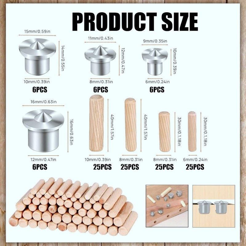 Wooden Dowel Set - Complete Package with Centering Points and