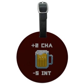 8-Bit Pixel Retro Beer Buff Game Round Leather Luggage Card ID Tag