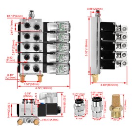 Heschen Electrical Pneumatic 5 Solenoid Valve 4V210-08 DC24V PT1/4 5 Way 2 Position Manifold Base Muffler Quick Fittings Set
