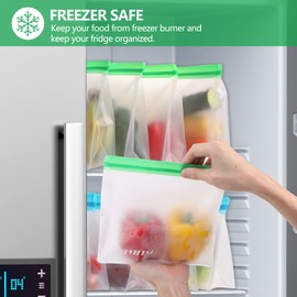 Elvielsl 8 Pack Reusable Food Storage Bags PEVA Sandwich Bags Snack Bags BPA Free Ziplock Leakproof for Food Travel Home Freezer Organization