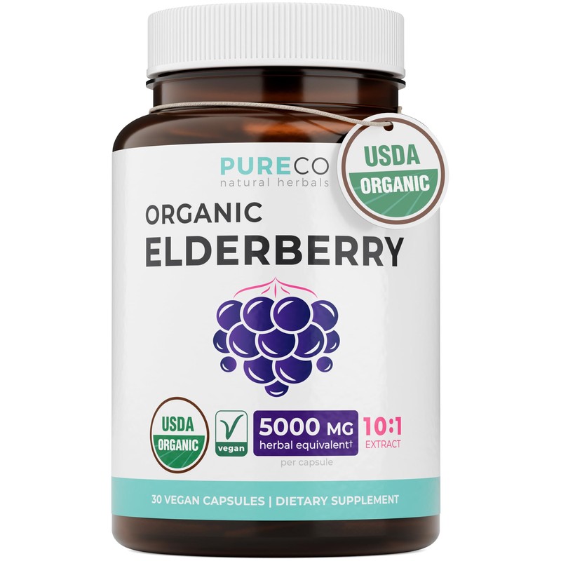 PURE CO Organic Elderberry 10:1 Extract 500mg Per 1 Capsule