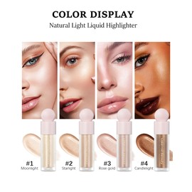 Highlighter Beauty Wand, Shimmer Liquid Face Body Highlighter Makeup Stick, Lightweight Waterproof Cream Contour Face Glowing Illuminator Makeup Pen for Women Girl- 03 Rose Gold