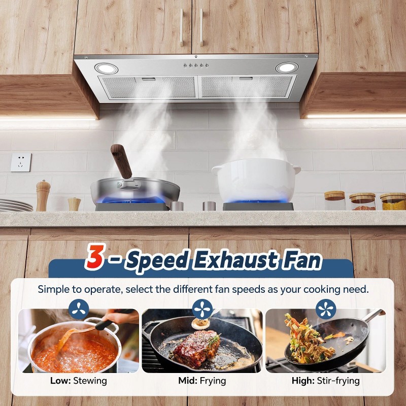 Zomagas 30 inch Built-in/Insert Range Hood 450CFM Kitchen Ducted/Ductless Vent