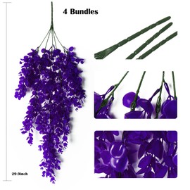 RECUTMS 4 Pack Artificial Plants Artificial Hanging Plants Faux Eucalyptus Leaf Greenery Fake Hanging Eucalyptus Plant for Wall House Room Patio Indoor Outdoor Home Shelf Office Decor(Purple)
