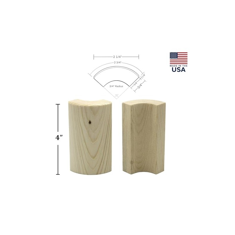 Pine Outside Radius Corner Base Block Bullnose, 3/4" x 2