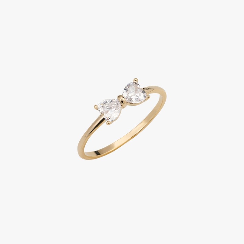 Gold&Dear 14KGP Heart Cubic Ribbon Ring Rose Gold S (No.