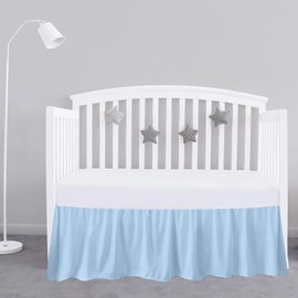 Light Blue Crib Bed Skirt 28" x 52" with 14" Drop - Dust Ruffle Crib Skirt with Split Corners - Soft Nursery Standard Crib Toddler Bedding Skirt for Baby Boys or Girls