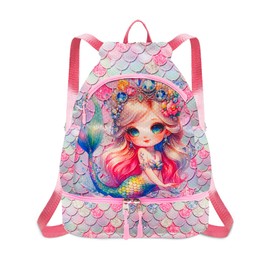 RLGPBON Drawstring Backpack for Kids,Youth Gym Dance Beach Swim Travel Bag for Girls and Boys with Two Water Bottle Holders