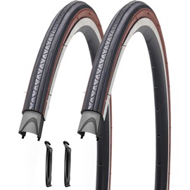 2-Pack 27x1 1/4 (32-630) Gumwall Road Bike Tires with 2 Tire Levers - Compatible with 27x1.25, 27x1 1/4 Bicycle Tires