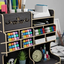 Organizador De Escritorio Oficina Portalápices De Madera                                                                                              