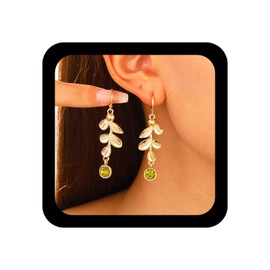 Cybche Long Leaf Tassel Earrings Long Leaf Huggie Hoop Earrings Round Ruby Drop Earrings Gold Leaf Dangle Earrings Hammered Leaf Earrings Jewellery for Women, Zinc, No Gemstone