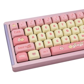 GEKUCAP PBT Cute Pink Yellow Keycaps 136 Keys XOA Key caps Dye Sublimation Custom Keycap Set Round Profile for Cherry MX Switches Mechanical Gaming Keyboards（Strawberry Chick Theme）