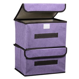 PATIKIL Fabric Collapsible Storage Bin 10.2 x 7.5 x 6.3 Inch, 2 Pcs Foldable Storage Box Cube with Lids and Handle Organizer Container for Home Bedroom Closet Clothes, Purple