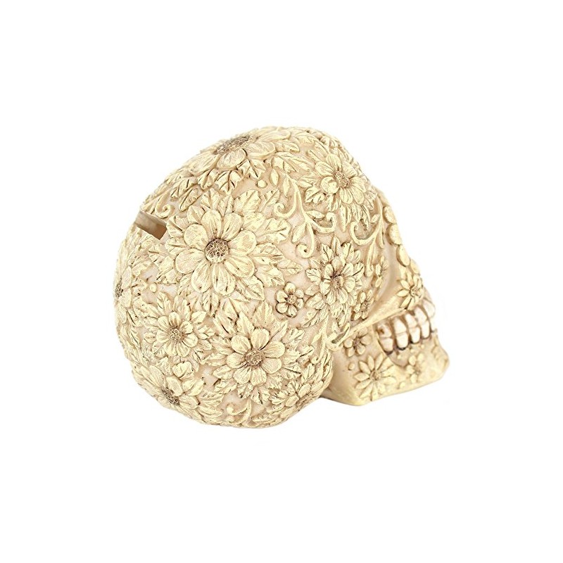 Something Different Wholesale Natural Floral Skull Money Box, White