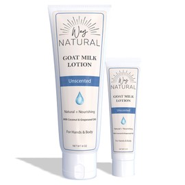 Way Natural Real Goat Milk Lotion, Unscented, Home & Away - Soothing, Creamy, Dry Skin Relief - Coconut & Grapeseed Oils - Goat Milk Hand Cream/Body Lotion - 8oz & 2oz Tube