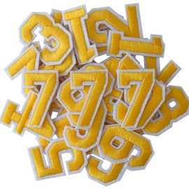 GYGYL 30 Pieces Iron on Numbers Patches, Yellow Number Patches, Numbers 0-9 Applique for Clothes, Dress, Hat, Socks, Jeans, DIY Accessories