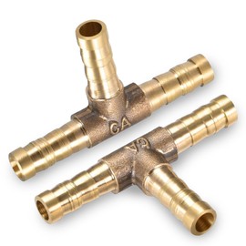 LEPEVNEY Brass Barb Splicer Fitting 6mm (1/4") ID T-Shaped 3-Way Connector for Air, Gas, Water, and Fuel - Barbed Tee Connector (2pcs)