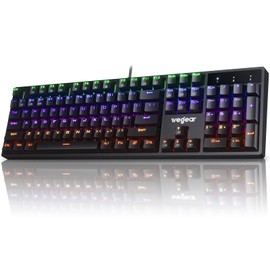 RGB Mechanical Gaming Keyboard Blue Switch, 104 Keys Full-Size Light Up Key-Board with 11 Backlit Modes, Anti-Ghosting, Double-Shot ABS Keycaps, USB Wired Computer Key Board for Windows PC Gamer
