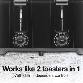 Proctor Silex 4 Slice Toaster with Extra Wide Slots for Bagels, Cool-Touch Walls, Shade Selector With 7 Browning Levels, Toast Boost, Auto Shut-off and Cancel Button, Black (24215PS)