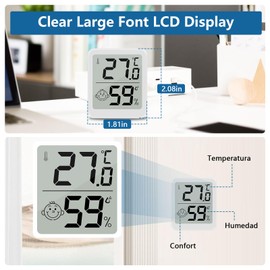 Indoor Thermometer Hygrometer LCD Room Thermometer Humidity Meter Digital Indoor with Smiley Indicator for Baby Room Living Room Office Greenhouse White (4)
