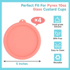 PUREKRA 4 PCS Silicone Replacement Lids for Pyrex Glass Custard Cups 10oz, Reusable Silicone Lids for Food Storage, Food Covers, Dishwasher Freezer Microwave Safe (Container NOT Included)