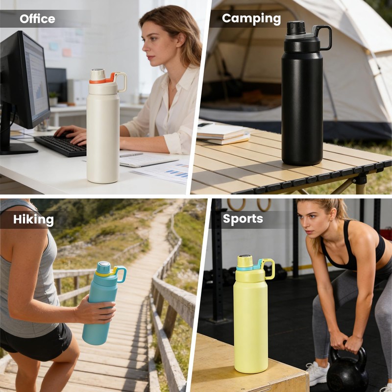 MUCR 30oz Insulated Water Bottle, 900ml Stainless Steel Vacuum Bottle