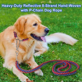 Heavy Duty Dog Leash, Retractable Collar for Large Dogs Weighing 42-72 Pounds Reflective 8-Strand Woven 4.5 ft Training Leash with Comfortable Handle, 360° Snap Clip，Comes with Storage Bag.