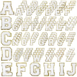 vibedor 104 PCS Chenille Letter Patches, Varsity Letter Stickers 2.2 Inches White Self Adhesive Stickers for Hats, Bags, Makeup Bags, Backpacks