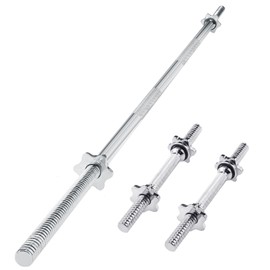 Powenergy 60" Threaded Bar Weight Lifting Barbell Bar and Dumbbell Handle Set Chrome 1 Inch Bar for Hip Thrusts, Squats and Lunges