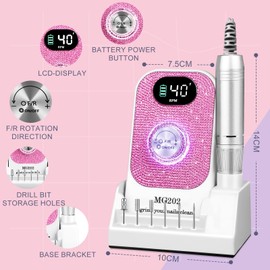 Urbuti 12-in-1 Nagelfeile, professionell, 40.000 U/min, elektrisch, 4000 mAh, mit LCD-Display, Weiß mit Diamanten