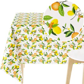 KP HOME Waterproof Wipe Clean Tablecloth - Rectangular Oilcloth 78x55in | 200x140cm - Lemon Fruits PVC Table Cloth - Plastic Dinning or Garden Wipeable Table Cover in Colourful Pattern
