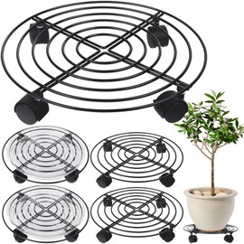 5 Packs Large Metal Plant Caddy with Wheels 13" Heavy-duty Wrought Iron Rolling Plant Stands with Casters Plant Dolly Plant Roller Base for Indoor and Outdoor Plant Pot Movers Saucers Black