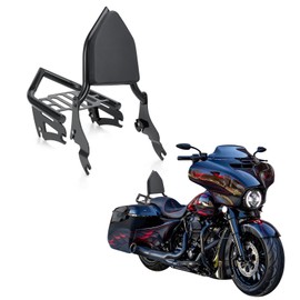 Motorcycle Sissy Bar Luggage Rack Kit for Harley Touring 2009-2024 Street Glide Road King Road Glide Electra Glide, Backrest + Rear Luggage Rack Combo (Black)