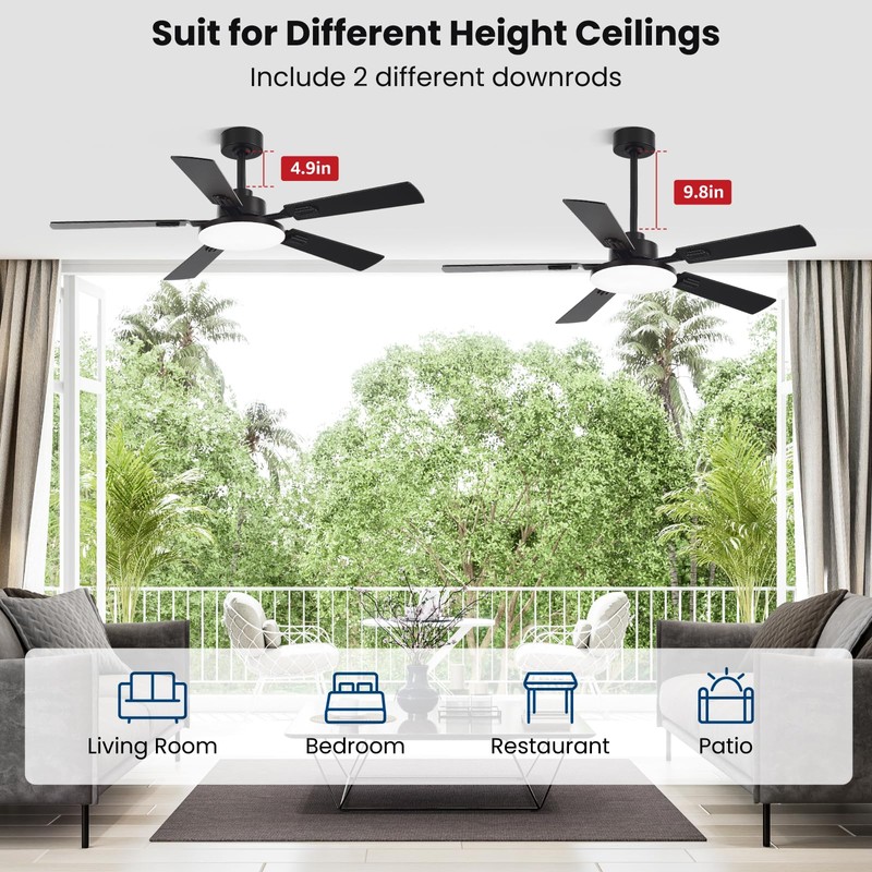 Conciseer 52 Inch Ceiling Fans with Lights and Remote for