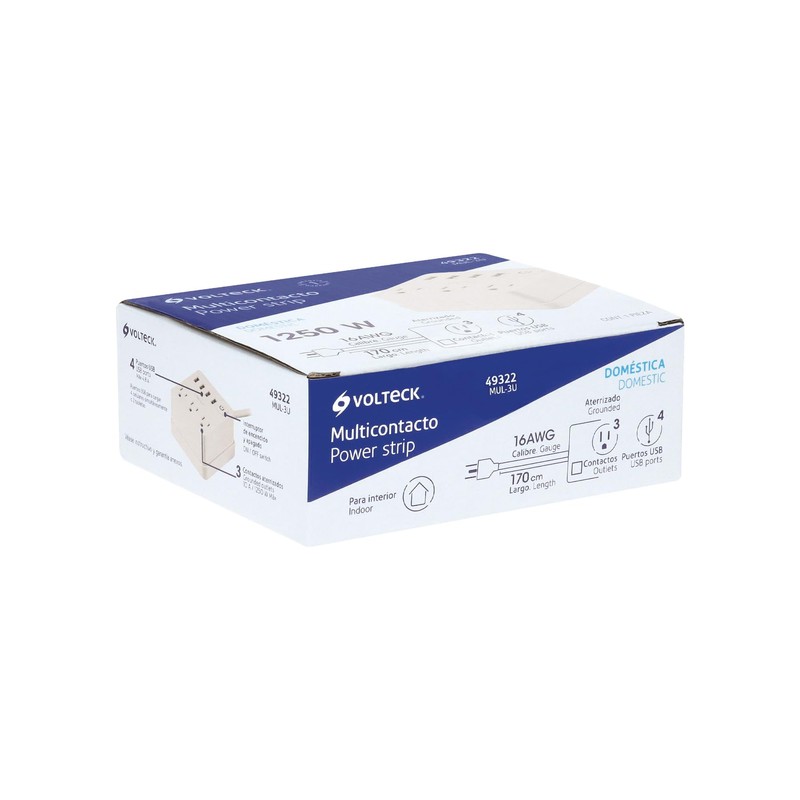 Volteck MUL-3U, Multicontacto 16 AWG doméstico 3 entradas 4 puertos