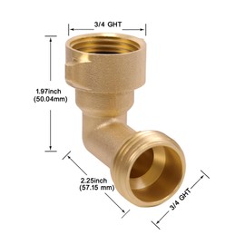 XNTONG 2 Pack 90 Degree Garden Hose Elbow Connector, 3/4 Inch Solid Brass Right Angle Hose Adapter with Washer and PTFE Tape, Leak Proof Garden Hose Fitting for Garden, RV, Outdoor Use