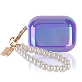 Glitter Case for AirPods Pro 2nd Generation 2022 with Pearl Wrist Keychain,Colorful Rainbow Cute Airpod Pro 2 (2022) Case Women Girls Protective Skin Cover Soft TPU Shockproof-Lavender Purple