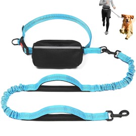 Dog Running Lead, Hands Free Dog Lead With Removable Waist Bag And Adjustable Waists Belt, Reflective Elastic Dogs Running Belt, Double Handle Leash, Suitable For All Dogs Breeds