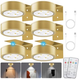 SIXDEFLY Picture Lights for Wall, 3 Lighting Modes Magnetic Art Display Light,Rechargeable Battery Operated Led Painting Light with Remote Control Dimmable & Timer,6Pack Gold