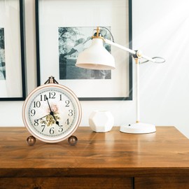 Plmmperation Classic Vintage Clock - Elegant and Decorative Analog Silent Non-Ticking Table Clock，Battery Operated & Quartz Movement (Rose)